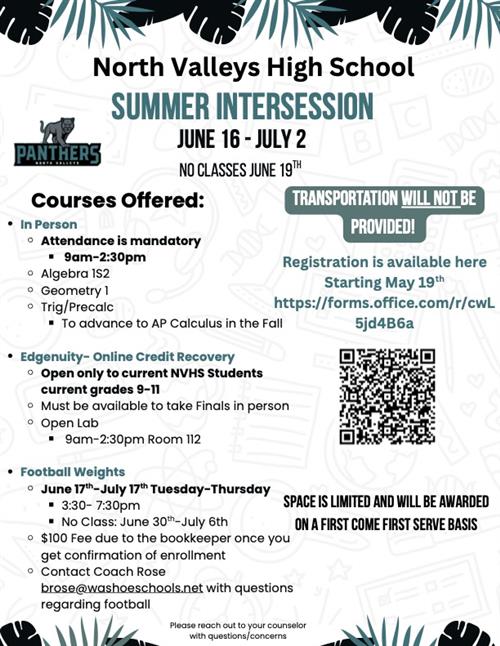NVHS Summer School Informational Flyer